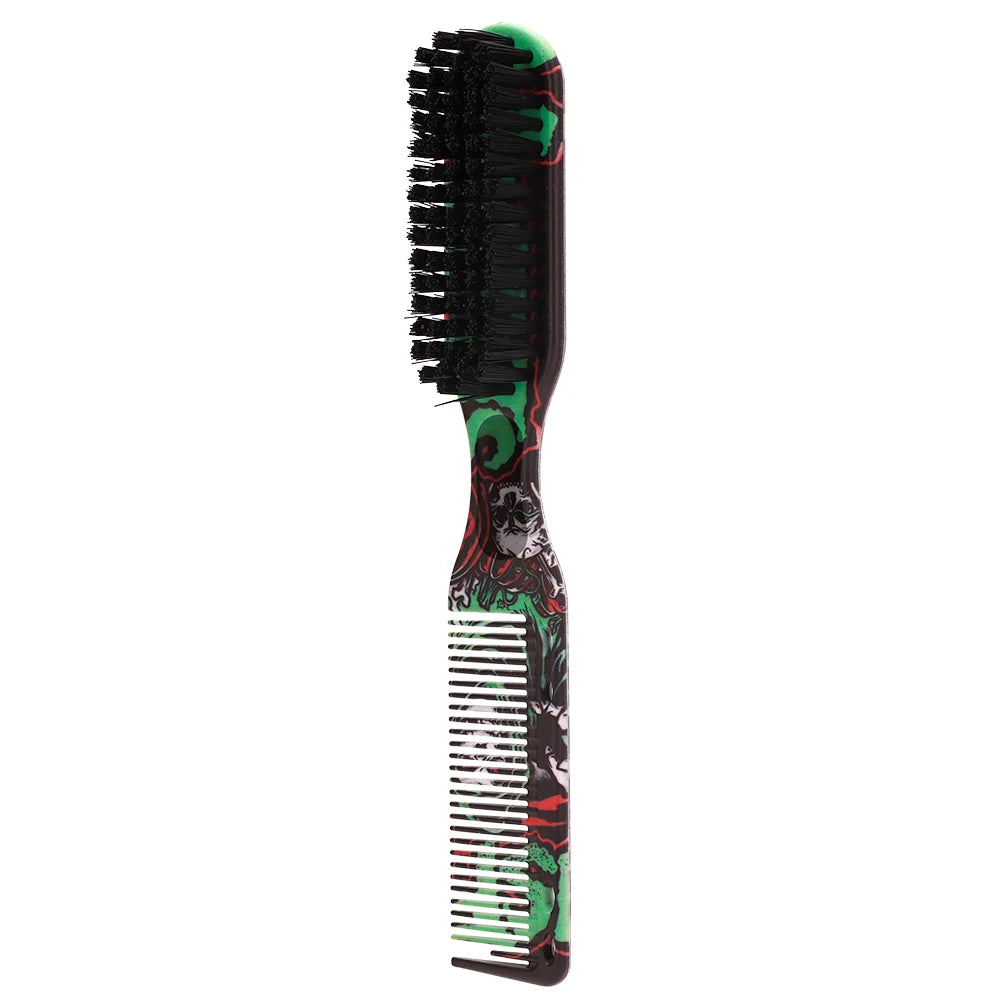 Double-sided Beard Comb - Printed Pattern Styling Brush Professional Shave Barber Broken Hair Remove Comb For Men