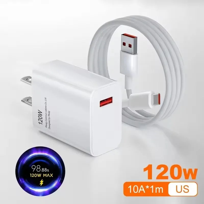 120W Turbo Fast Charger with 6A USB-C Cable