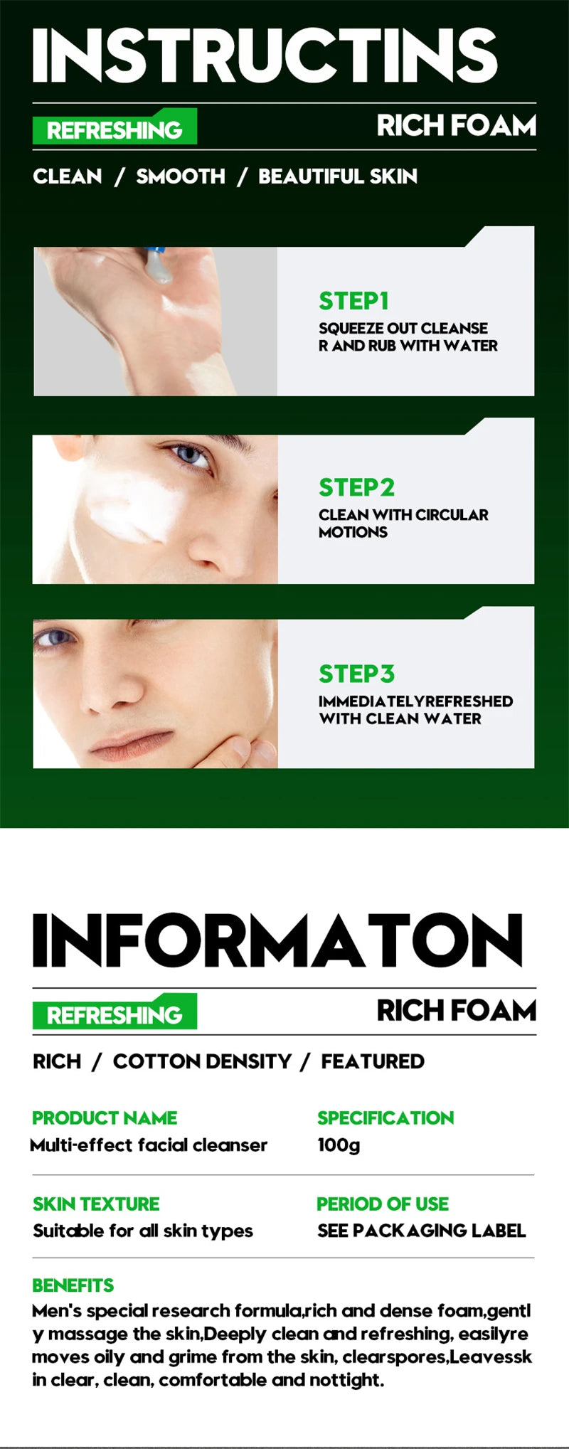 Deep Cleansing Facial Wash - Oil Control & Blackhead Removal for Men