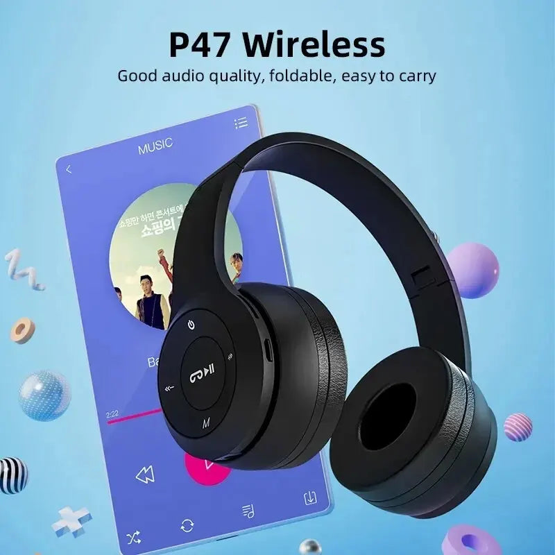 P47 Wireless Bluetooth 5.0 Headphones - Foldable Sports Gaming Headset