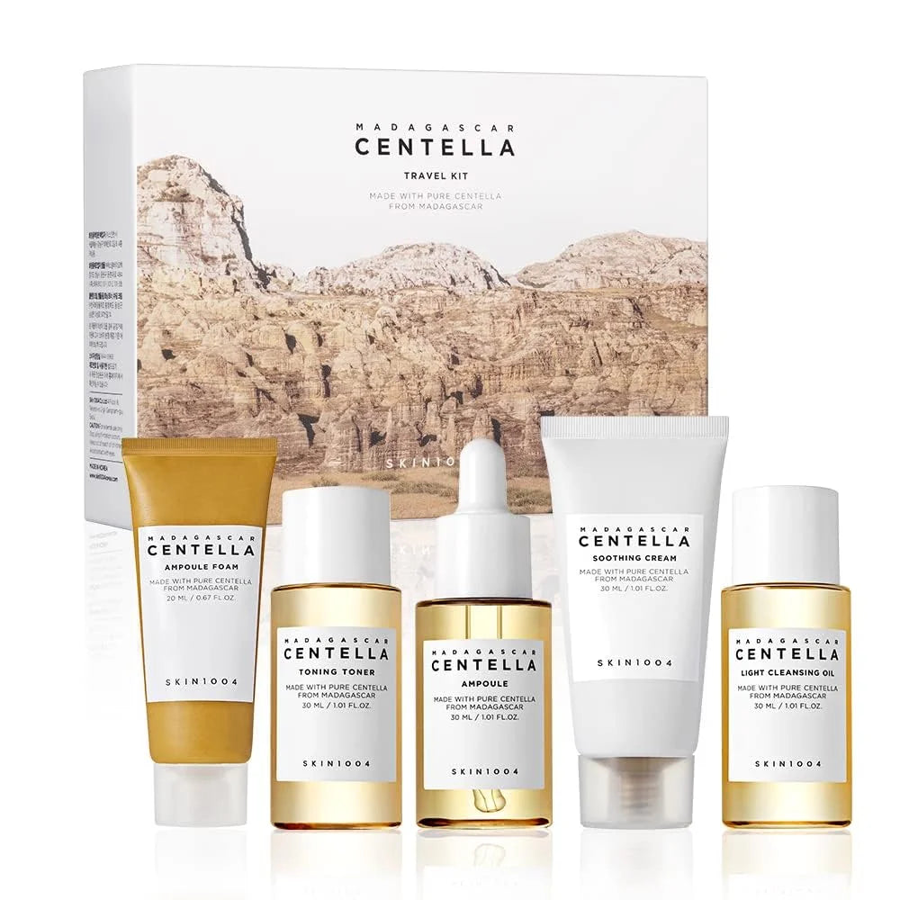 SKIN1004 Madagascar Centella Travel Kit - Toner, Ampoule, Soothing Cream, Cleansing Oil, Ampoule Foam, Basic Skincare Mini 5pcs