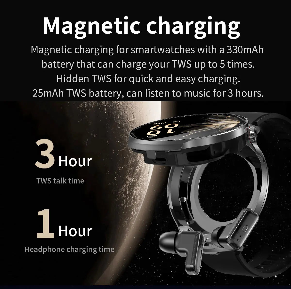 2-in-1 Smart Watch with Wireless Earbuds - Bluetooth Call & Health Monitor