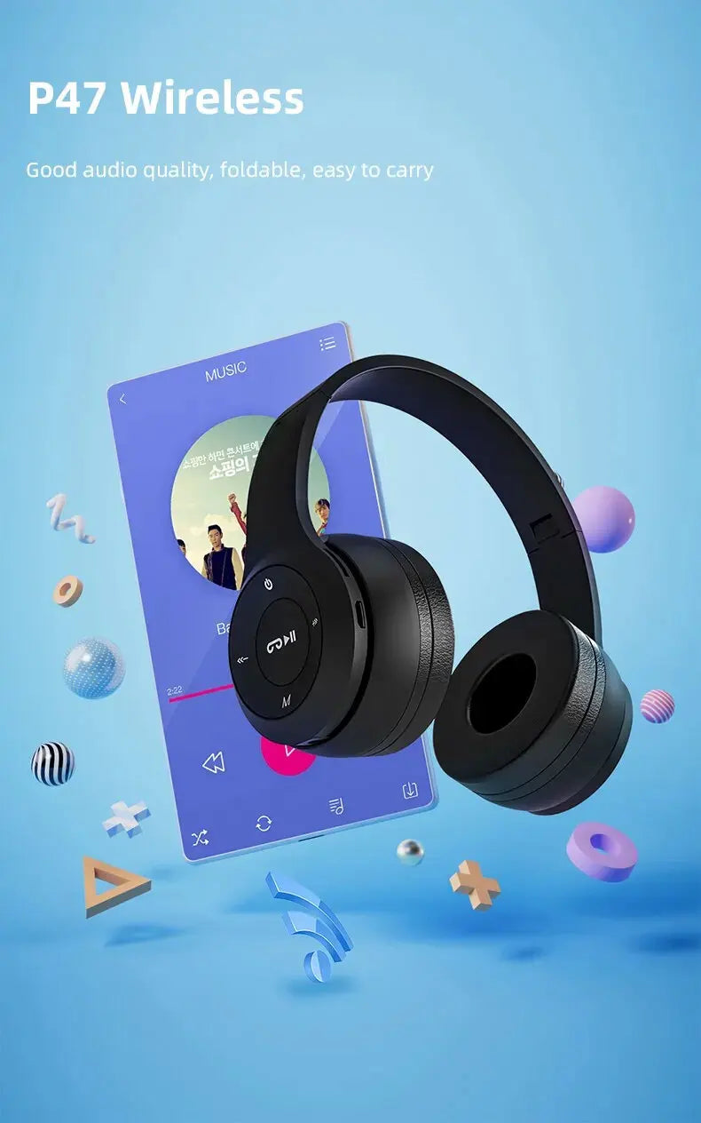 P47 Wireless Bluetooth 5.0 Headphones - Foldable Sports Gaming Headset