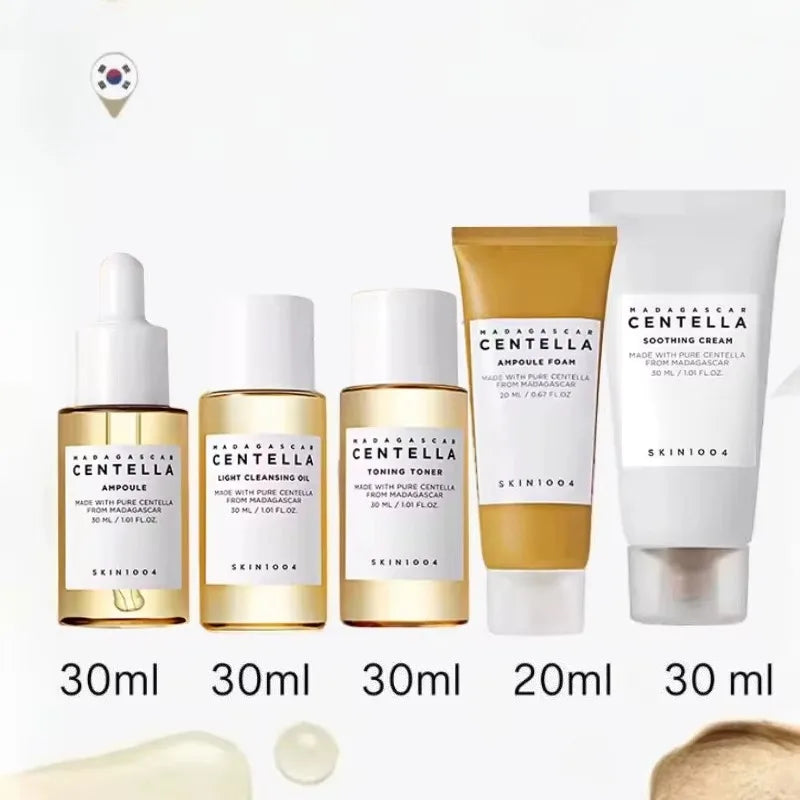 SKIN1004 Madagascar Centella Travel Kit - Toner, Ampoule, Soothing Cream, Cleansing Oil, Ampoule Foam, Basic Skincare Mini 5pcs