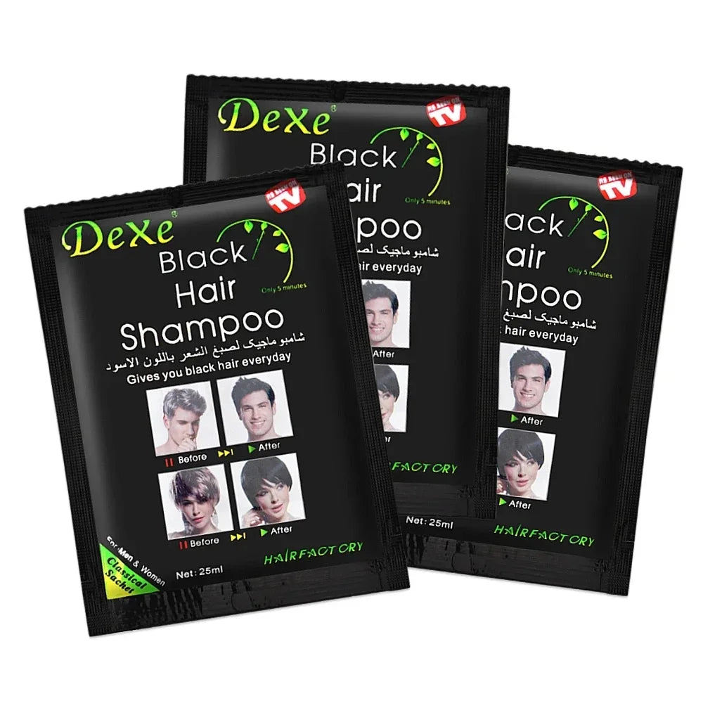 Dexe Fast Black Hair Dye Shampoo - 5 Minute Natural Color Restoration (10 Pack)