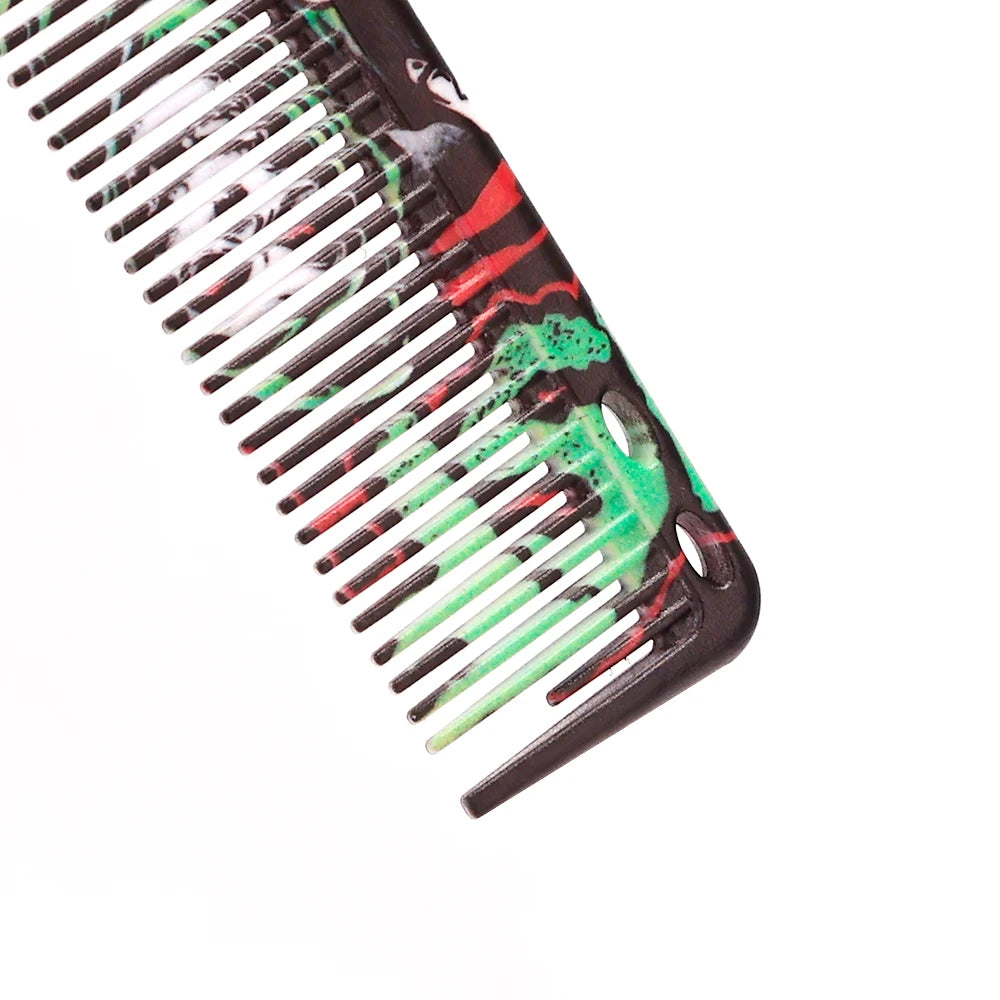 Double-sided Beard Comb - Printed Pattern Styling Brush Professional Shave Barber Broken Hair Remove Comb For Men