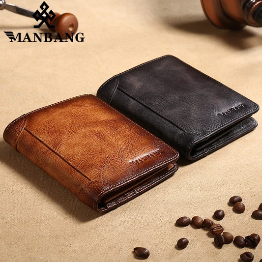 Premium RFID Blocking Trifold Wallet - Genuine Leather with ID Window