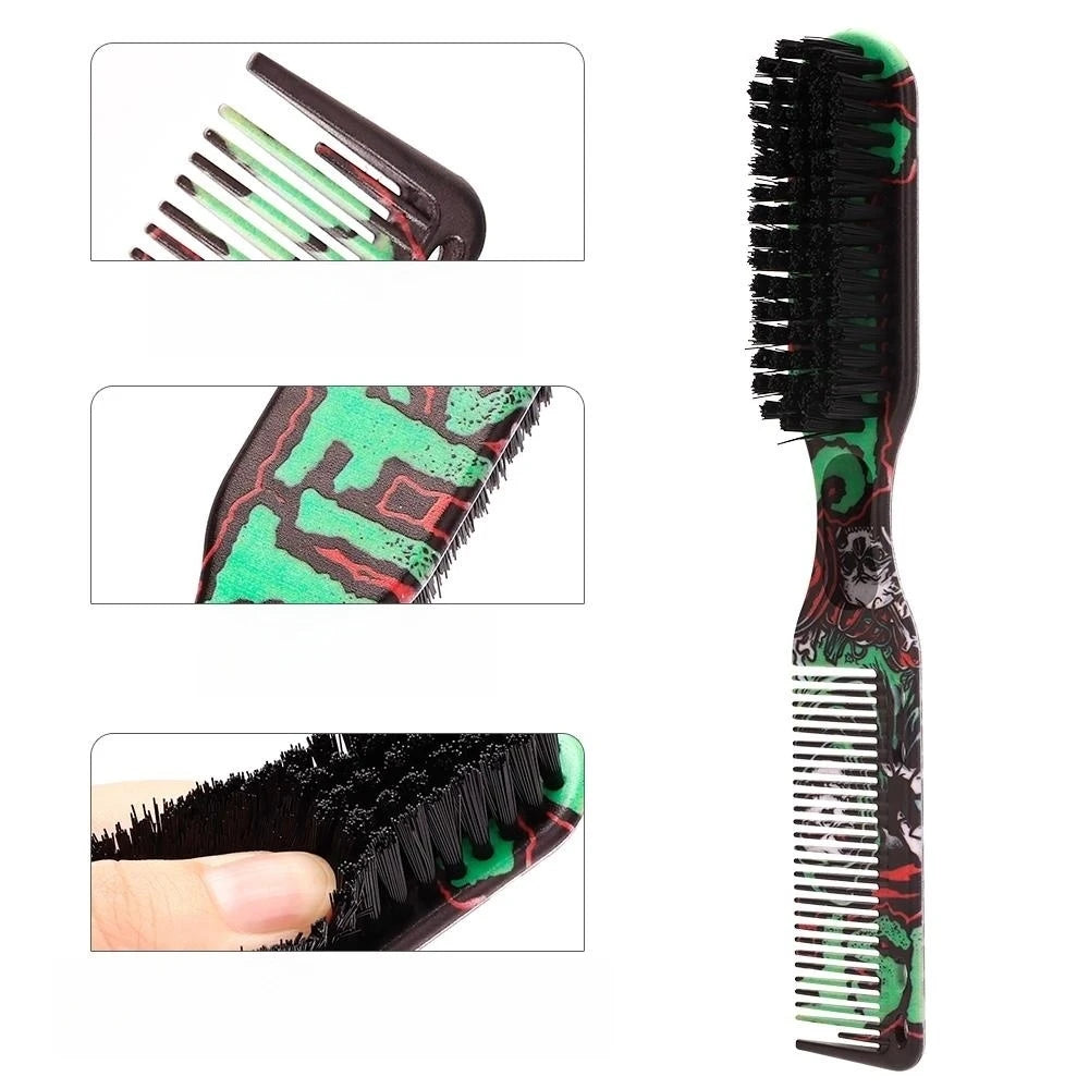 Double-sided Beard Comb - Printed Pattern Styling Brush Professional Shave Barber Broken Hair Remove Comb For Men