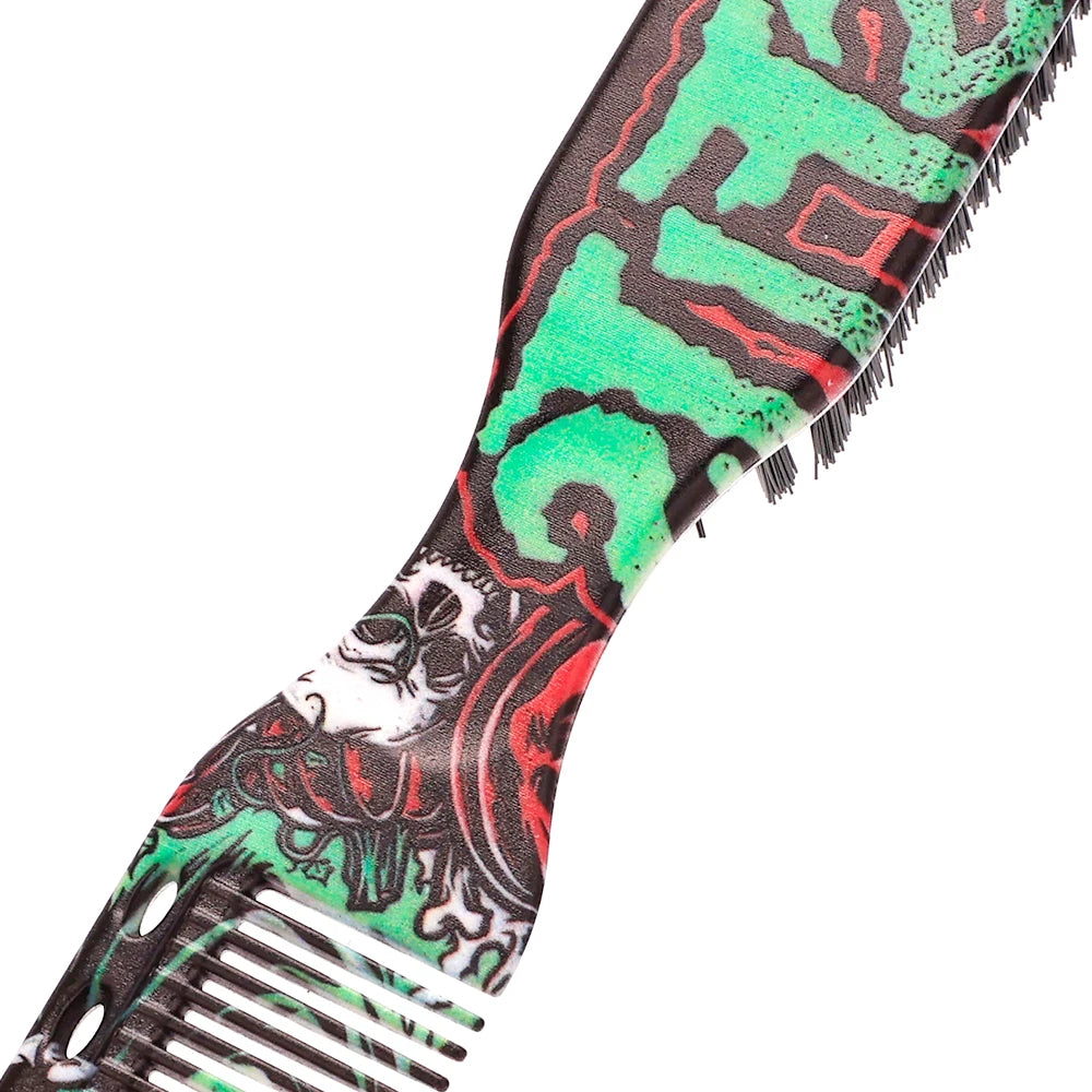 Double-sided Beard Comb - Printed Pattern Styling Brush Professional Shave Barber Broken Hair Remove Comb For Men