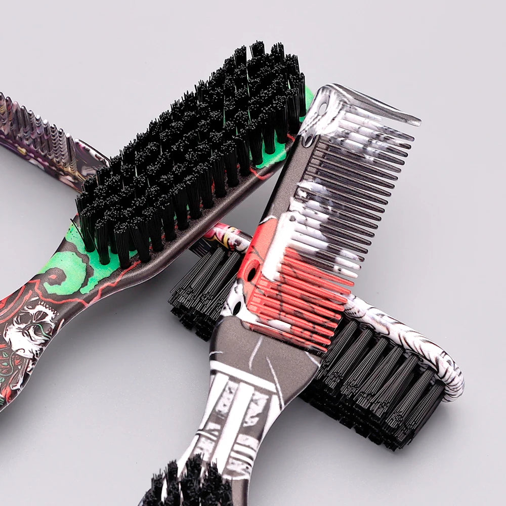 Double-sided Beard Comb - Printed Pattern Styling Brush Professional Shave Barber Broken Hair Remove Comb For Men