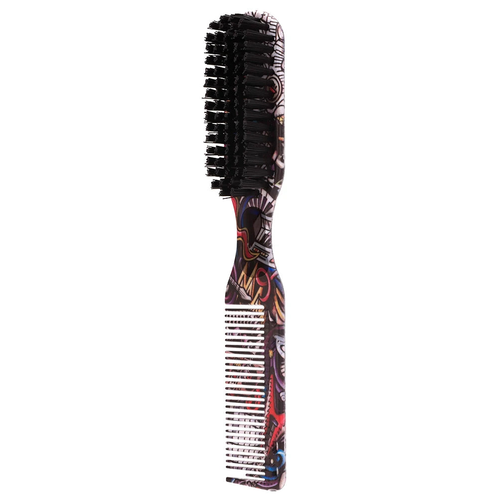 Double-sided Beard Comb - Printed Pattern Styling Brush Professional Shave Barber Broken Hair Remove Comb For Men
