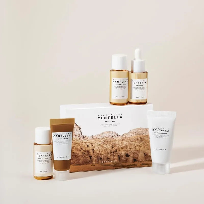 SKIN1004 Madagascar Centella Travel Kit - Toner, Ampoule, Soothing Cream, Cleansing Oil, Ampoule Foam, Basic Skincare Mini 5pcs