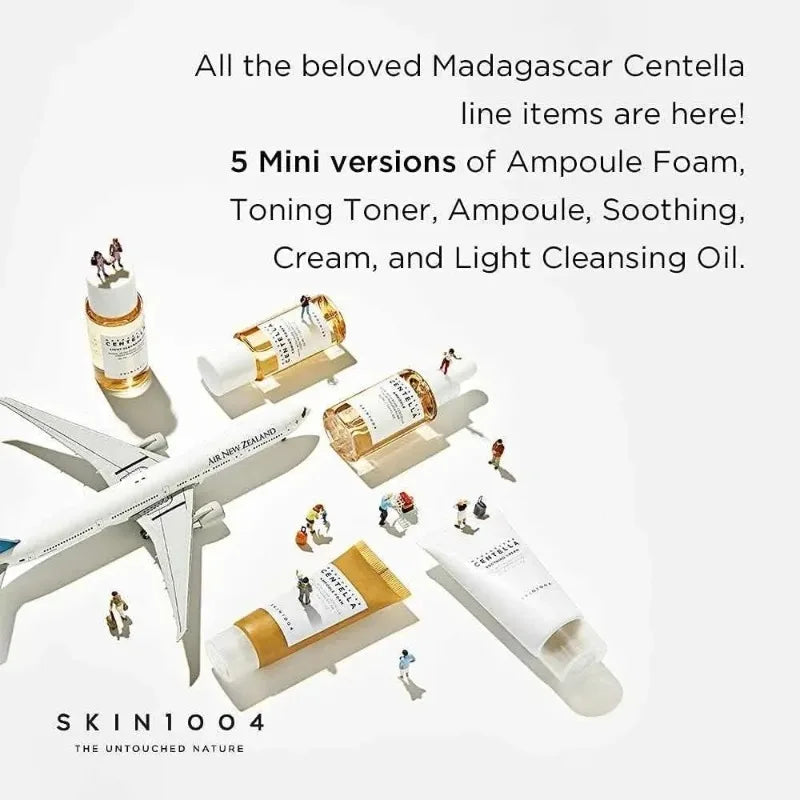 SKIN1004 Madagascar Centella Travel Kit - Toner, Ampoule, Soothing Cream, Cleansing Oil, Ampoule Foam, Basic Skincare Mini 5pcs