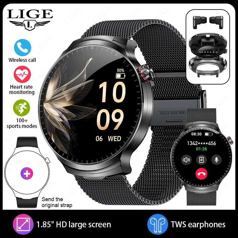 2-in-1 Smart Watch with Wireless Earbuds - Bluetooth Call & Health Monitor