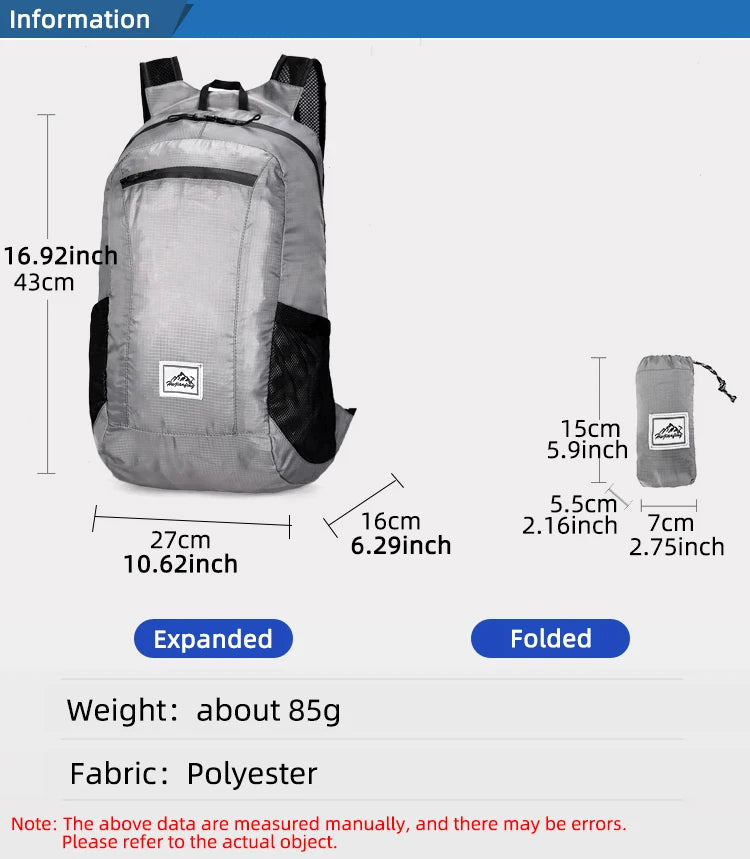 18L Ultralight Foldable Backpack - Packable Travel Daypack
