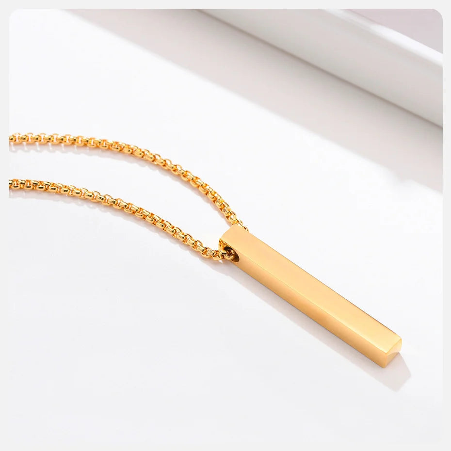 3D Vertical Bar Layered Necklace - Stainless Steel Geometric Pendant