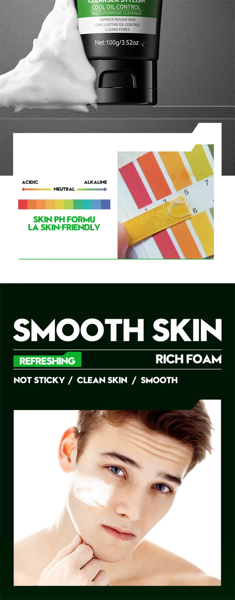 Deep Cleansing Facial Wash - Oil Control & Blackhead Removal for Men