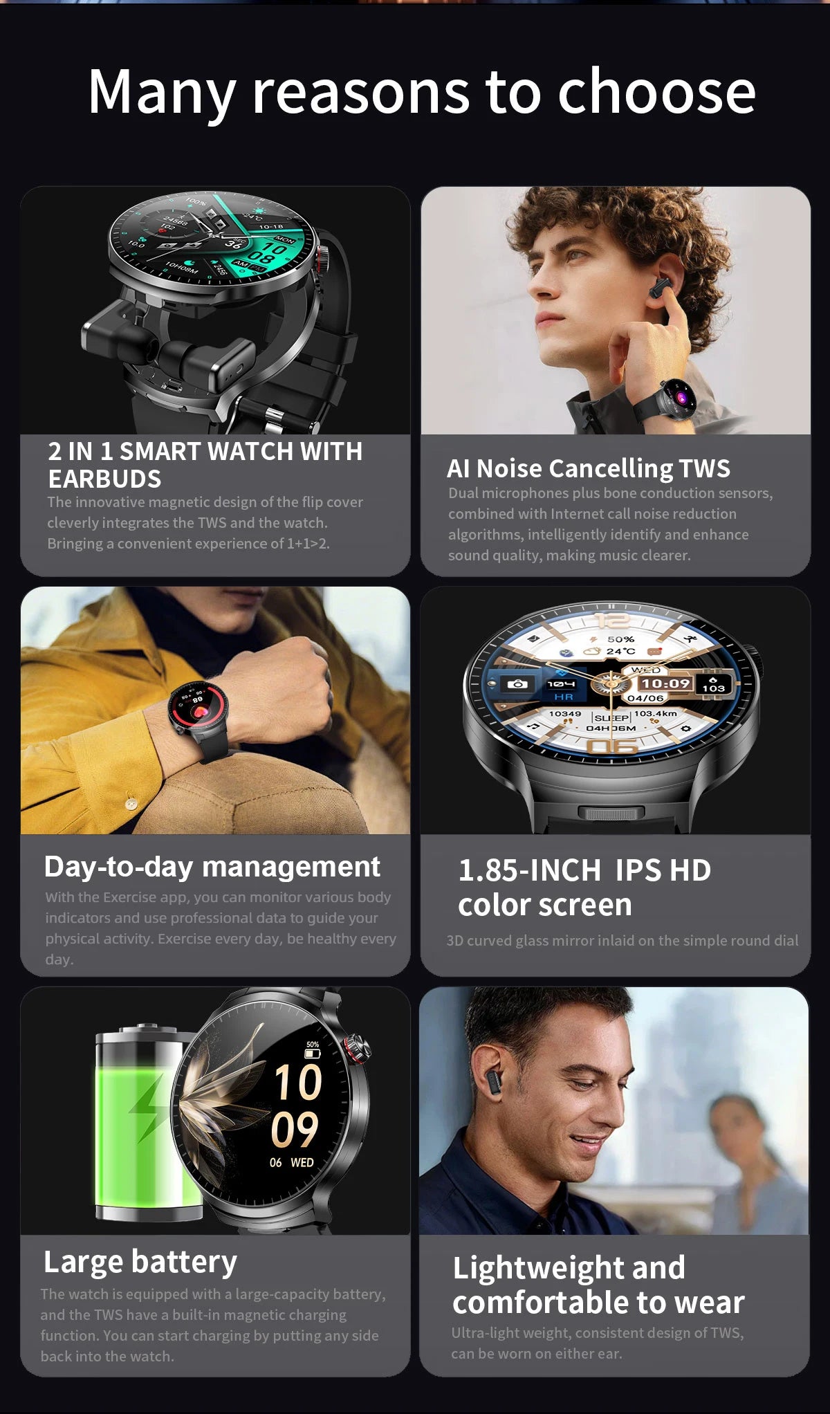 2-in-1 Smart Watch with Wireless Earbuds - Bluetooth Call & Health Monitor
