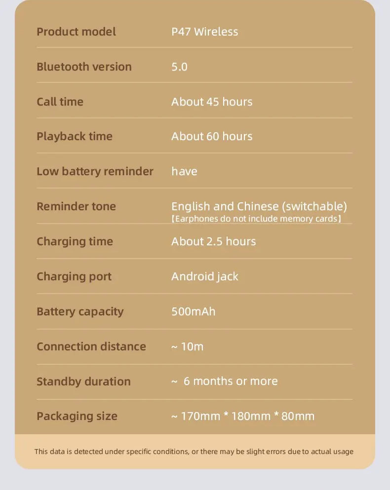 P47 Wireless Bluetooth 5.0 Headphones - Foldable Sports Gaming Headset