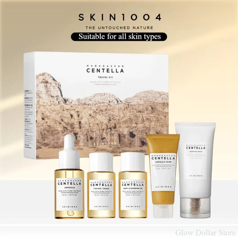SKIN1004 Madagascar Centella Travel Kit - Toner, Ampoule, Soothing Cream, Cleansing Oil, Ampoule Foam, Basic Skincare Mini 5pcs