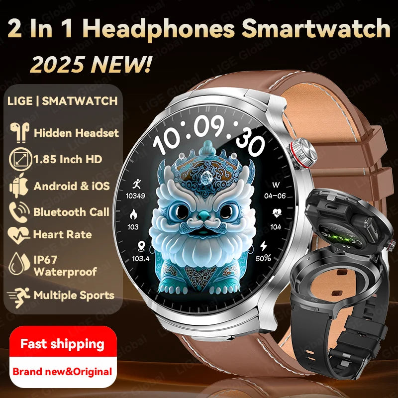 2-in-1 Smart Watch with Wireless Earbuds - Bluetooth Call & Health Monitor