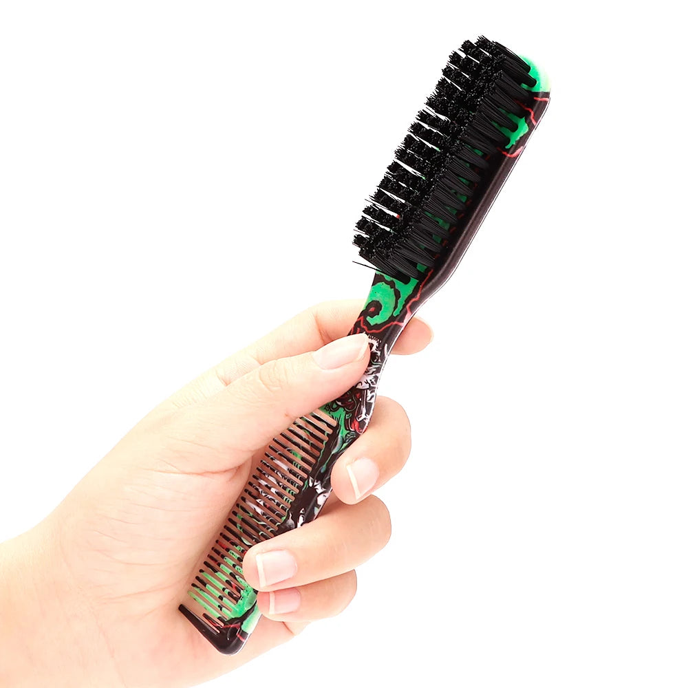 Double-sided Beard Comb - Printed Pattern Styling Brush Professional Shave Barber Broken Hair Remove Comb For Men