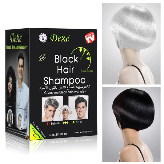 Dexe Fast Black Hair Dye Shampoo - 5 Minute Natural Color Restoration (10 Pack)