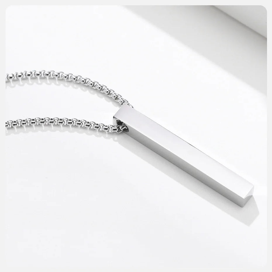 3D Vertical Bar Layered Necklace - Stainless Steel Geometric Pendant